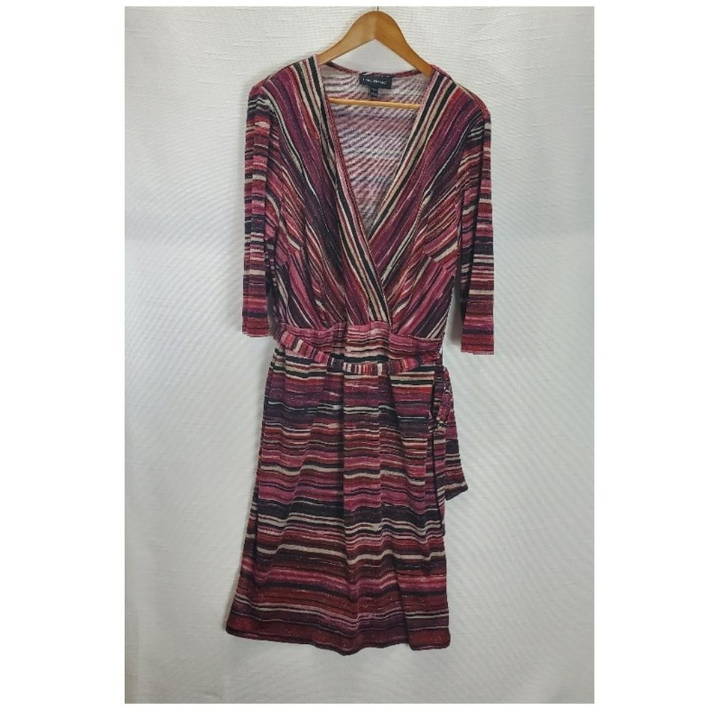 Lane Bryant Midi Dress Womens 18/20 2x Colorful Stripes Sparkle Tie Waist Party